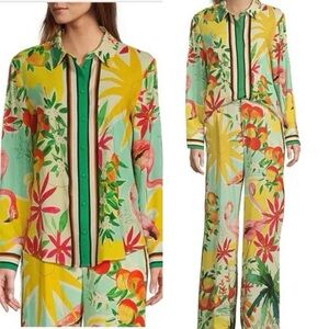 Antonio Melani Polina Flamingo Colorful Tropical Pants and Button down top XL